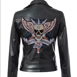 Ladies faux leather moto jacket
